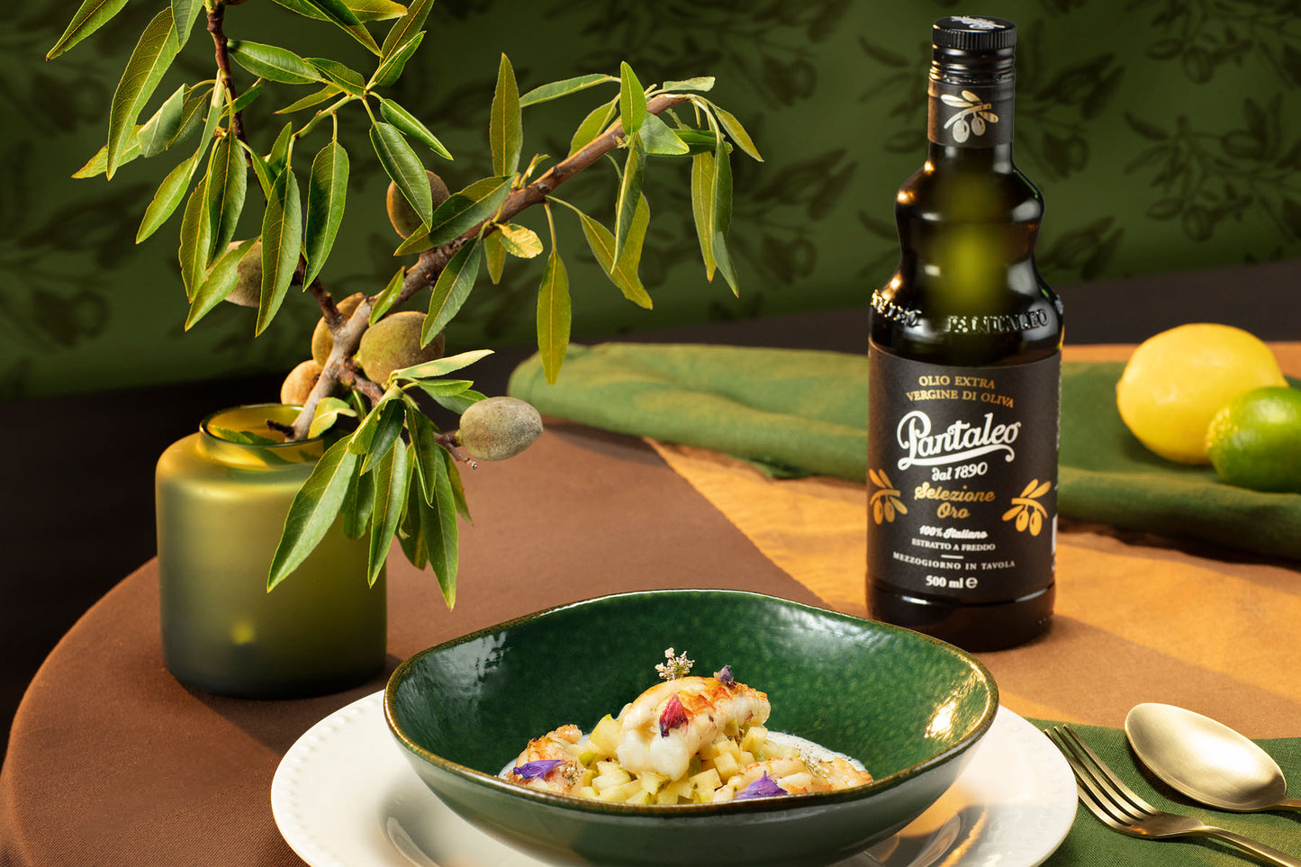 Olio extra vergine di oliva Selezione Oro - Scampi scottati con brunoise di mele