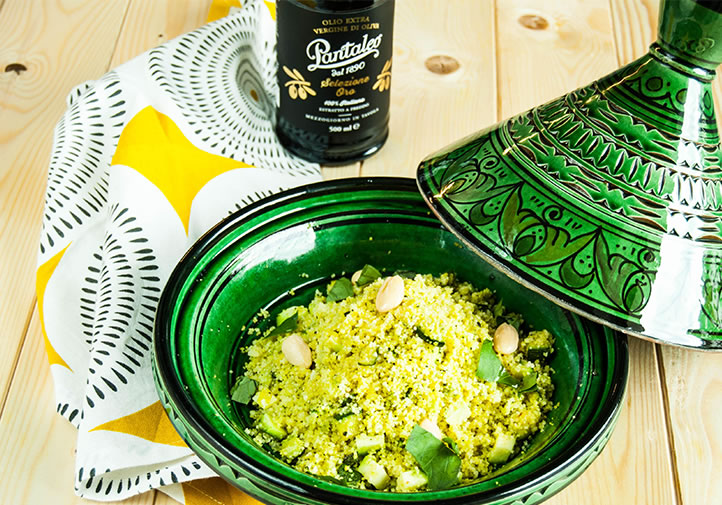Olio Pantaleo - Cous cous con pesto di zucchine, mandorle e menta
