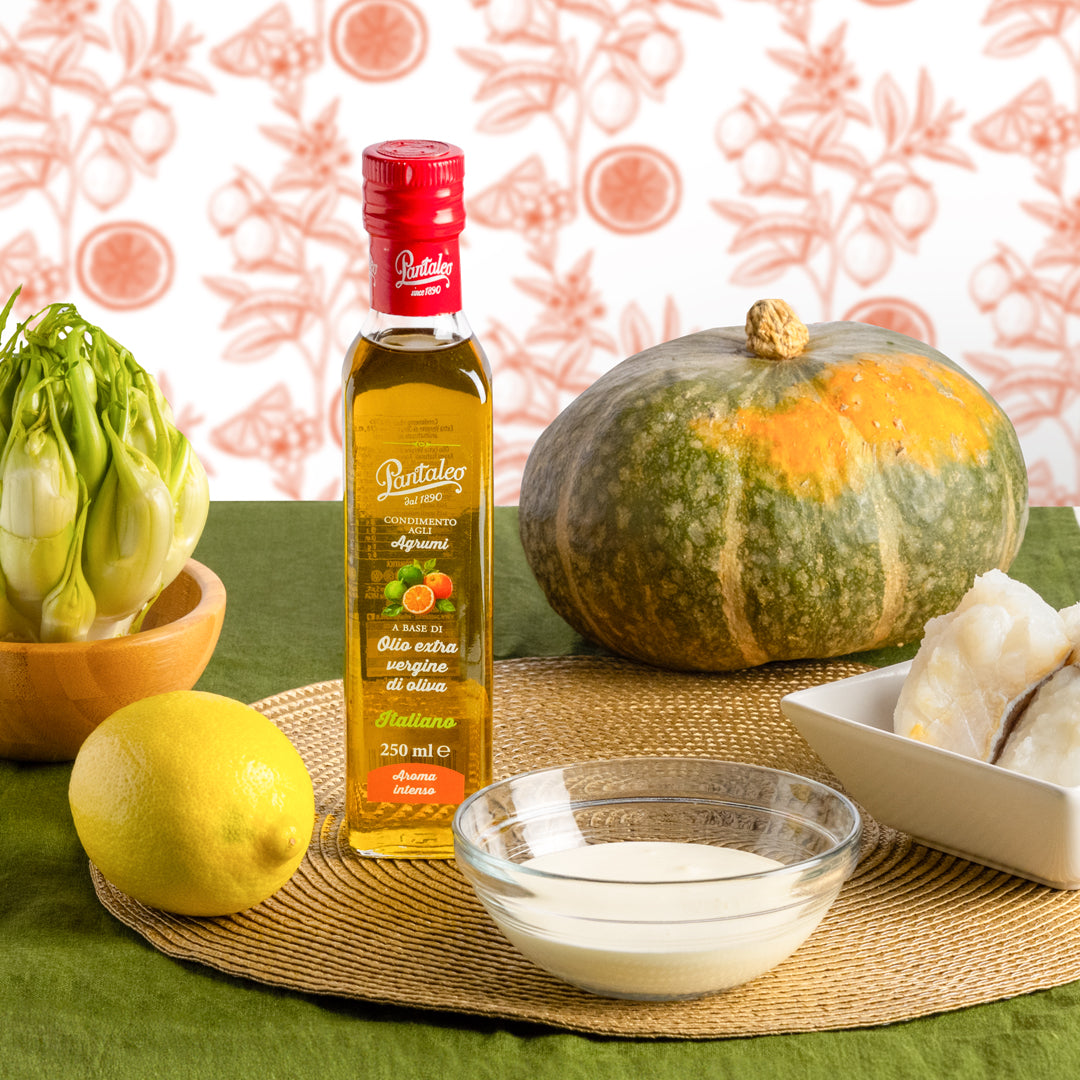 Dressing made with 100% Italiano extra-virgin olive oil, flavoured with citrus fruits