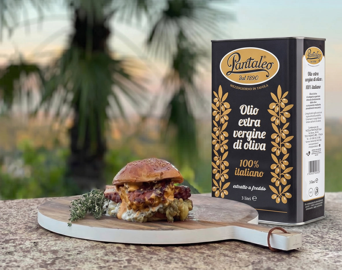 Burger di polpo con melanzane, burrata affumicata e maionese ai pomodori secchi