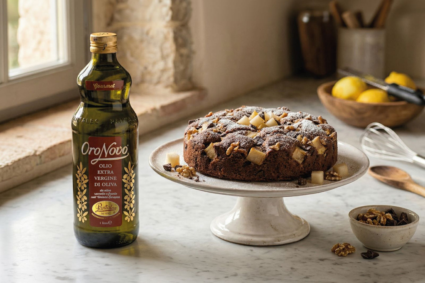 Torta alle pere con noci e cioccolato