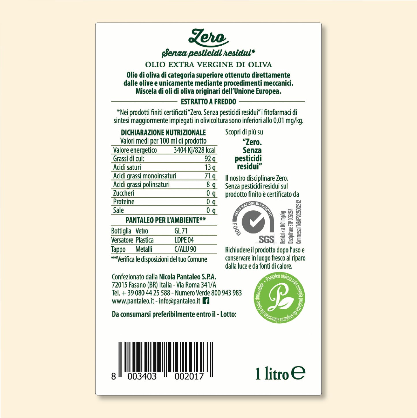 
                  
                    Olio extra vergine di Oliva “Zero - Senza Pesticidi Residui”
                  
                