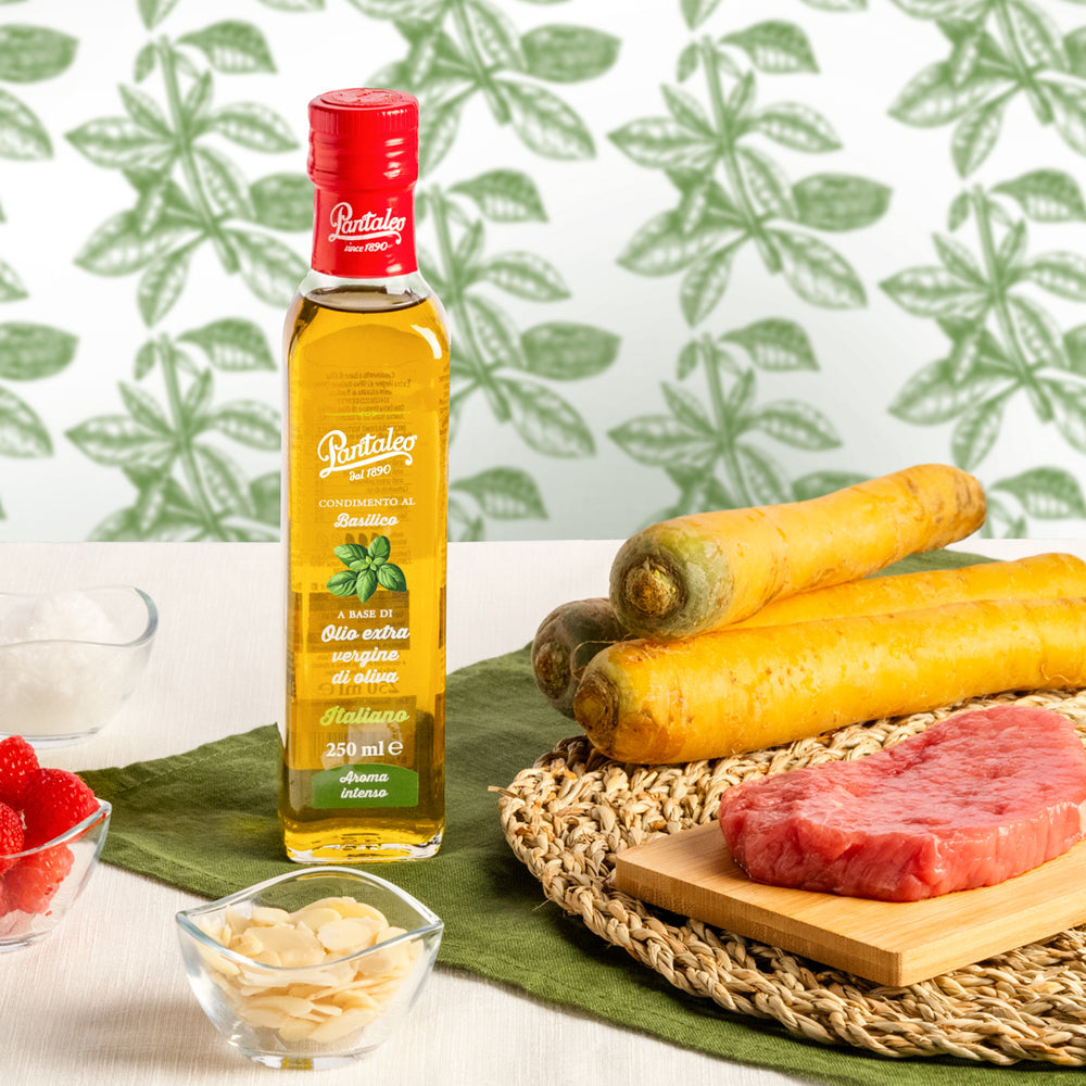 Dressing made with 100% Italiano extra-virgin olive oil, flavoured with basil