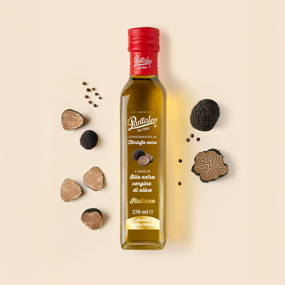 Condimento a base di olio extra vergine 100% italiano aromatizzato al tartufo nero